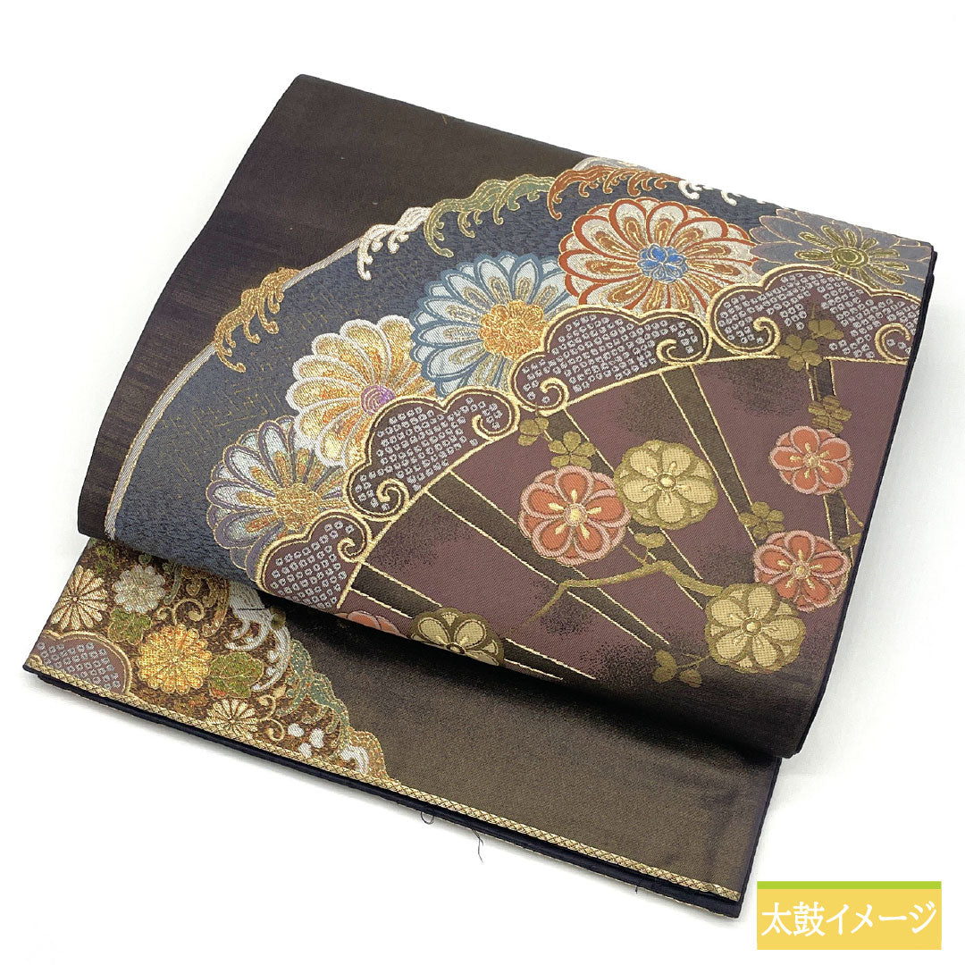 袋帯 正絹 Aランク 深滅紫色（ふかきけしむらさきいろ） 西陣織 吉祥文様 金通し  帯丈416cm 六通 フォーマル 紫系 1123017043320