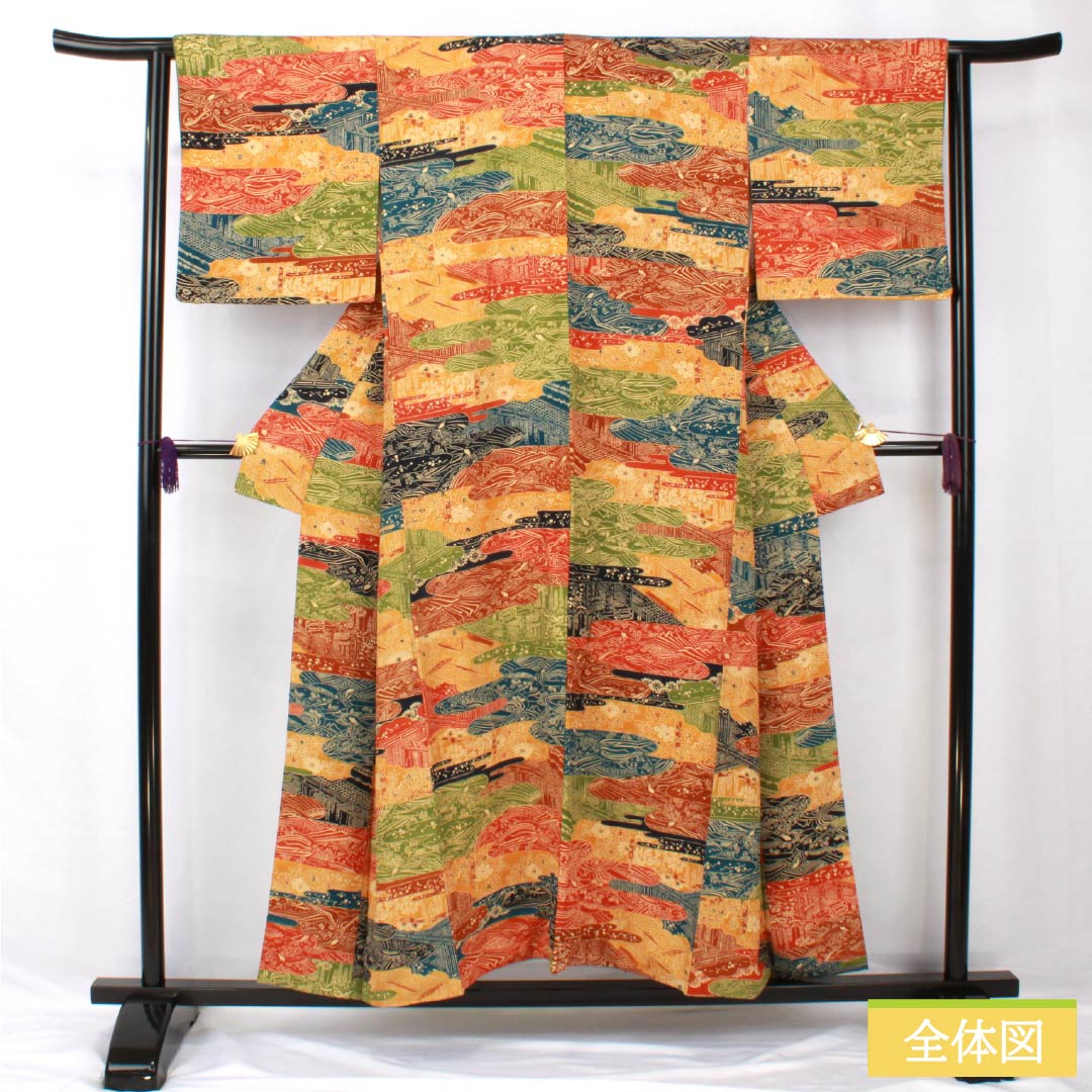 Komon, pure silk, length 153cm, sleeve length 63cm, lined, stencil dyeing, cloud pattern, classic pattern, half collar, A rank, gradation style, 1115005533299