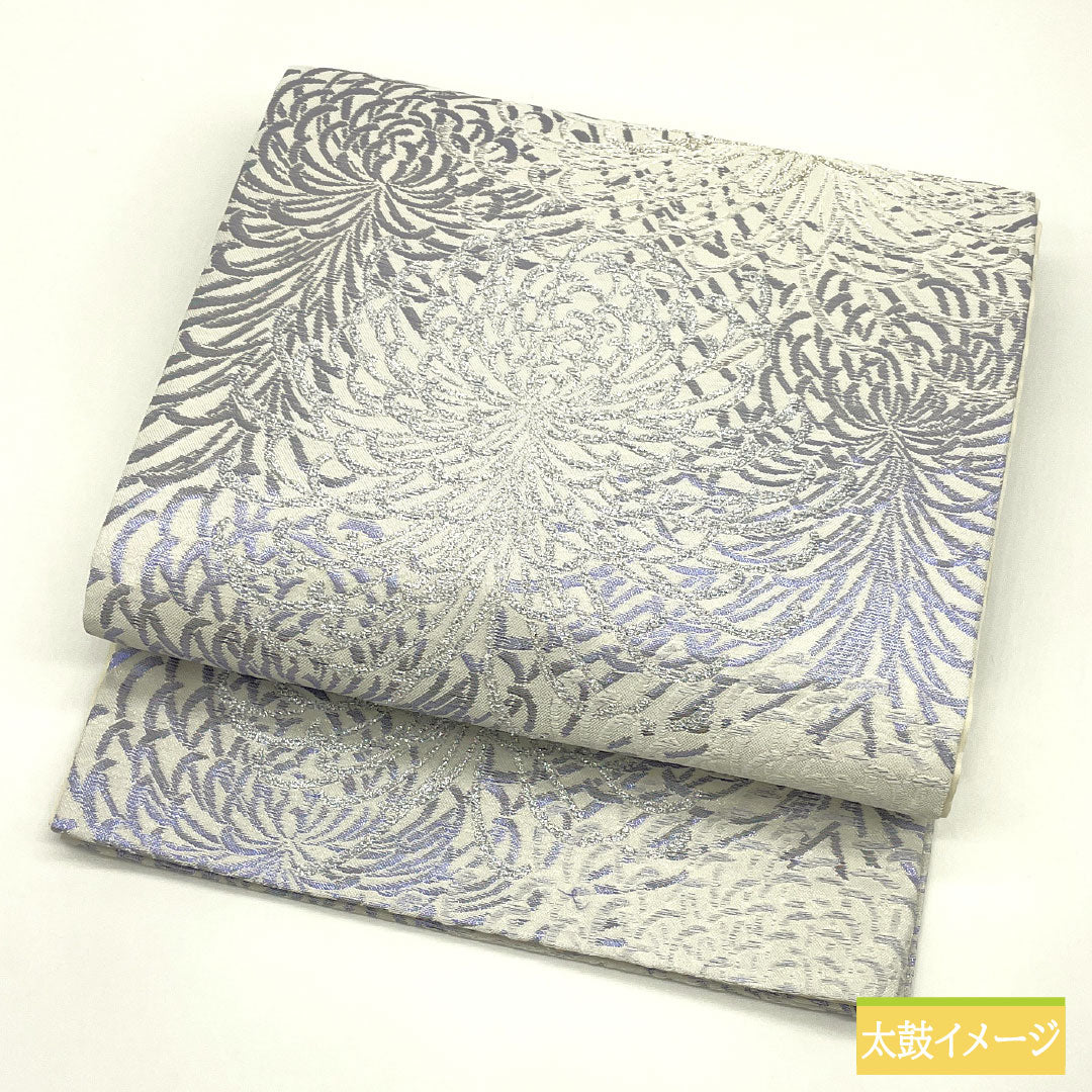 （未仕立）袋帯 正絹 NEWランク 西陣織 乱菊 帯丈468cm 六通 フォーマル 白系 1123017141411