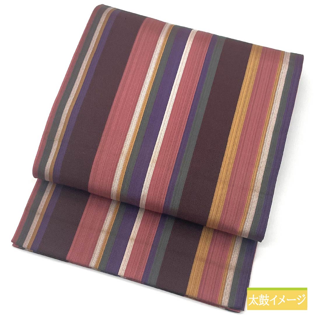 袋帯 正絹 Aランク 縞 帯丈440cm 全通 カジュアル グラデーション系 1123015403399