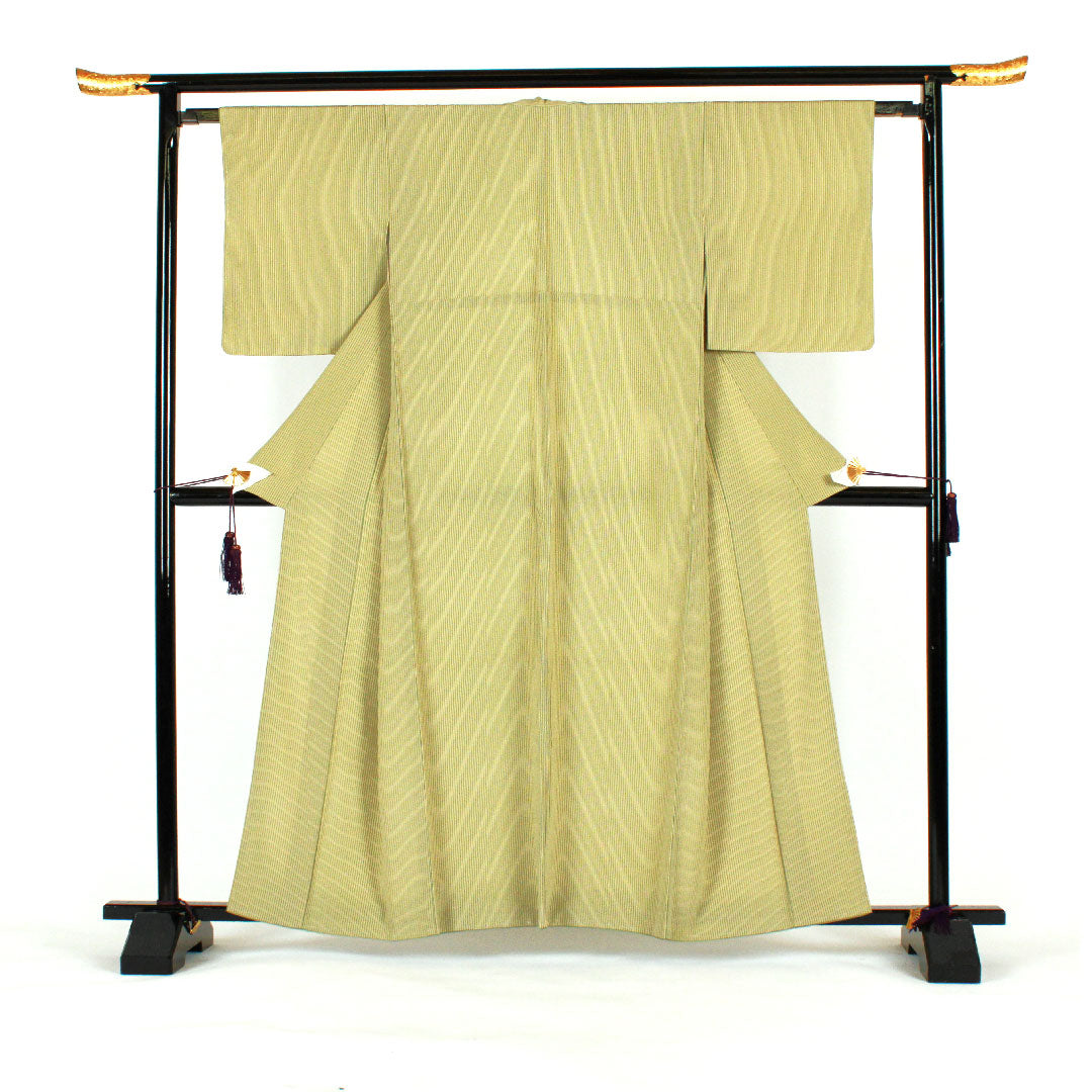 小紋 身丈160.5cm 裄丈64cm 袷  縞模様 ポリ Sランク 緑系 1115000612319