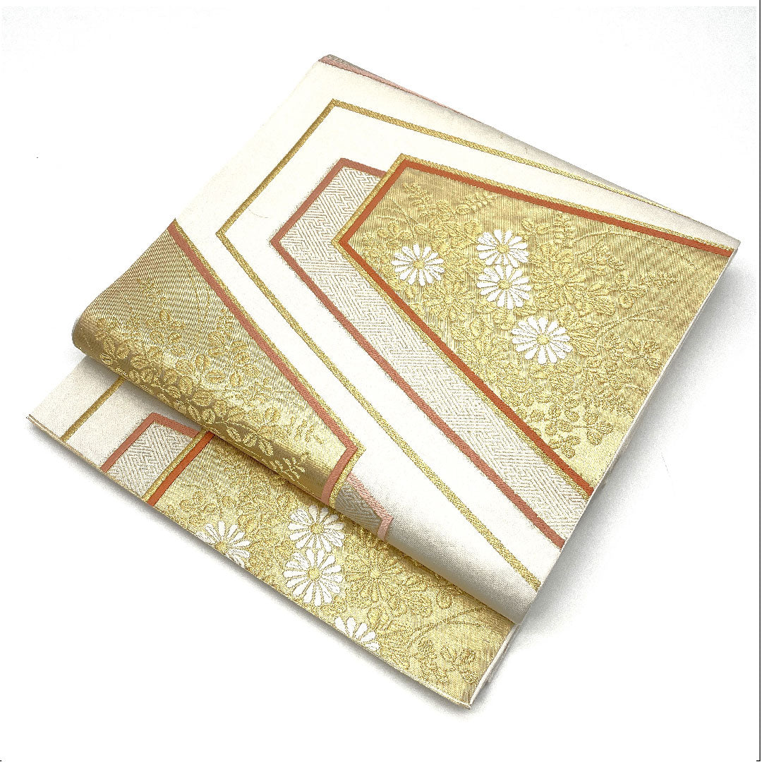 袋帯 渡文 全通 帯丈432cm 正絹 Aランク 全通 フォーマル 白系 1123003733311