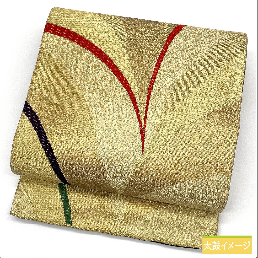 リサイクル着物】袋帯 正絹 金色（きんいろ） 抽象模様 帯丈462cm S  