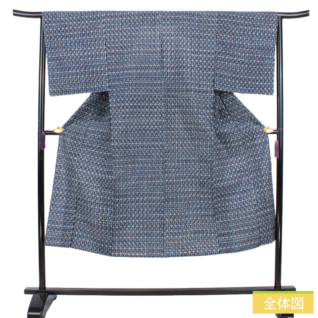メンズ浴衣 木綿 Sランク 身丈139cm 裄丈65.5cm 抽象模様 単衣 紺系 1138000662318
