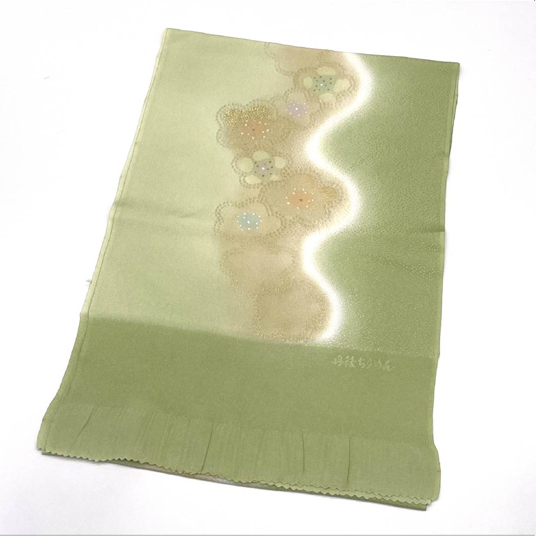 Obiage Silk S-Rank Semi-formal Light Willow Green (usuyanagiiro) Tango Chirimen Plum Length approx. 182cm Width approx. 29.5cm Green tones 1136002822919