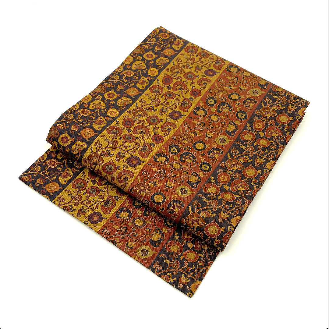 名古屋帯 紹巴織 抽象模様 帯丈357.5cm 正絹 Sランク  全通 カジュアル 茶系 1124002382314  名古屋仕立て