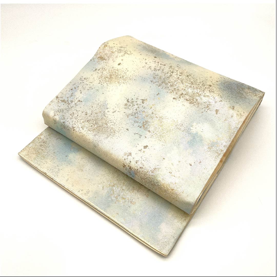 袋帯 青白磁色（せいはくじいろ） 引箔 幾何学模様 帯丈432cm 正絹 Aランク 六通 フォーマル 青系 1123002943317