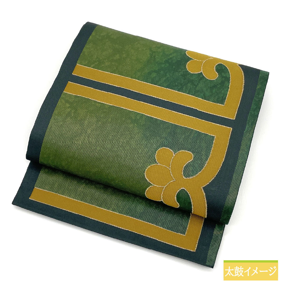 袋帯 正絹 Aランク 漆箔 西陣織 抽象模様   帯丈436cm 六通 カジュアル 緑系 1123016713319