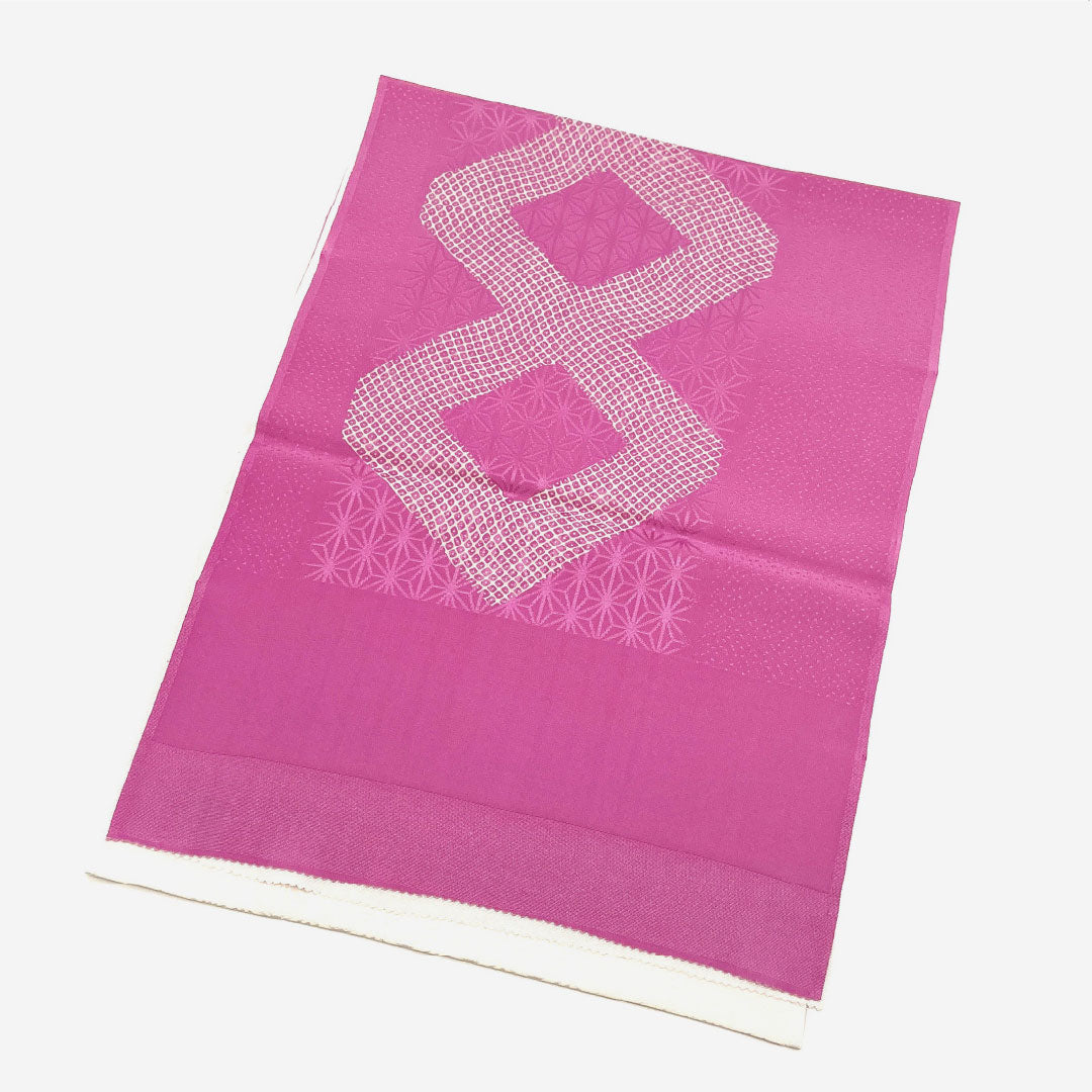 (Like New) Silk Obiage (Sash) - New Rank, Casual, Hagi-iro (Lavender Green) Tango Chirimen, Hemp Leaf Pattern, Dyed Hikita, Approximately 168cm Long, 30cm Wide, Pink, Product Number: 1136001111913