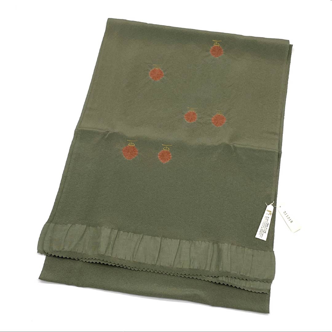 帯揚げ 正絹 Sランク セミフォーマル 璃寛茶色（りかんちゃいろ） 抽象模様 部分絞り 長さ約168cm 幅約28.5cm 緑系 1136002752919