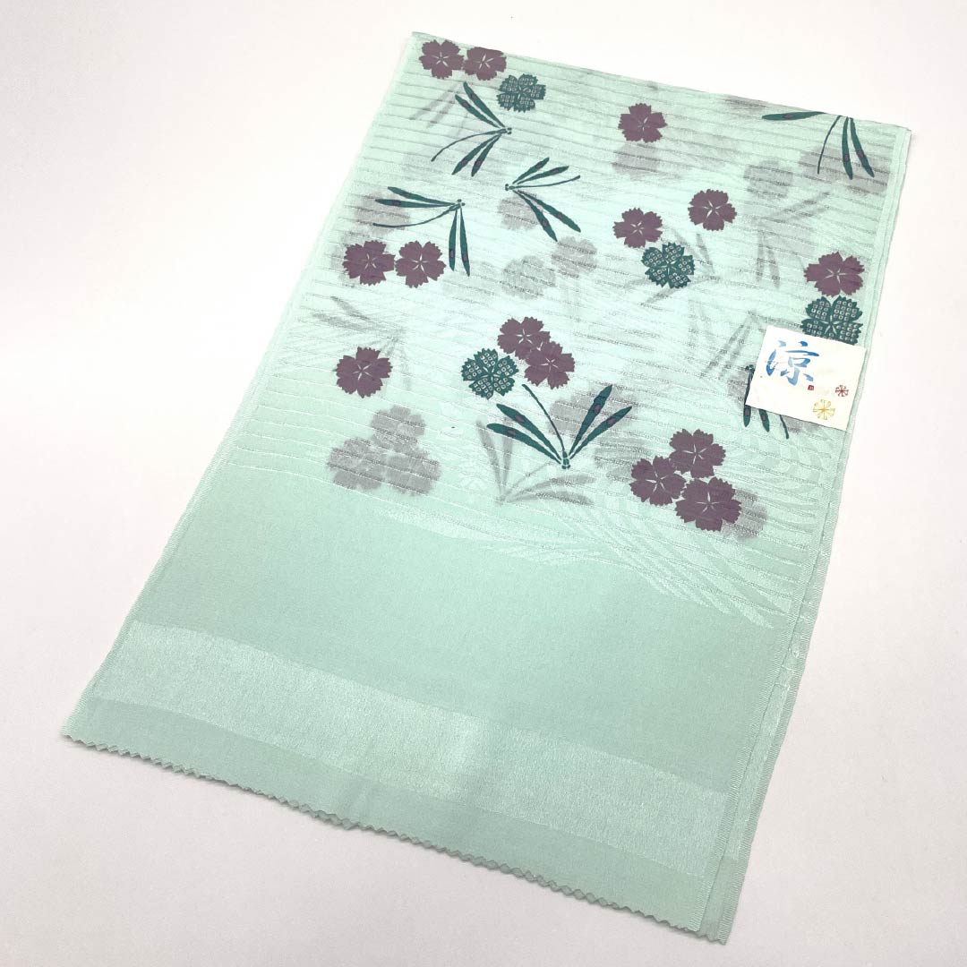 （新品）帯揚げ 正絹 セミフォーマル 薄水色（うすみずいろ） 夏物 撫子 トンボ 長さ約170cm 幅約29cm NEWランク 水色系 1136000801924