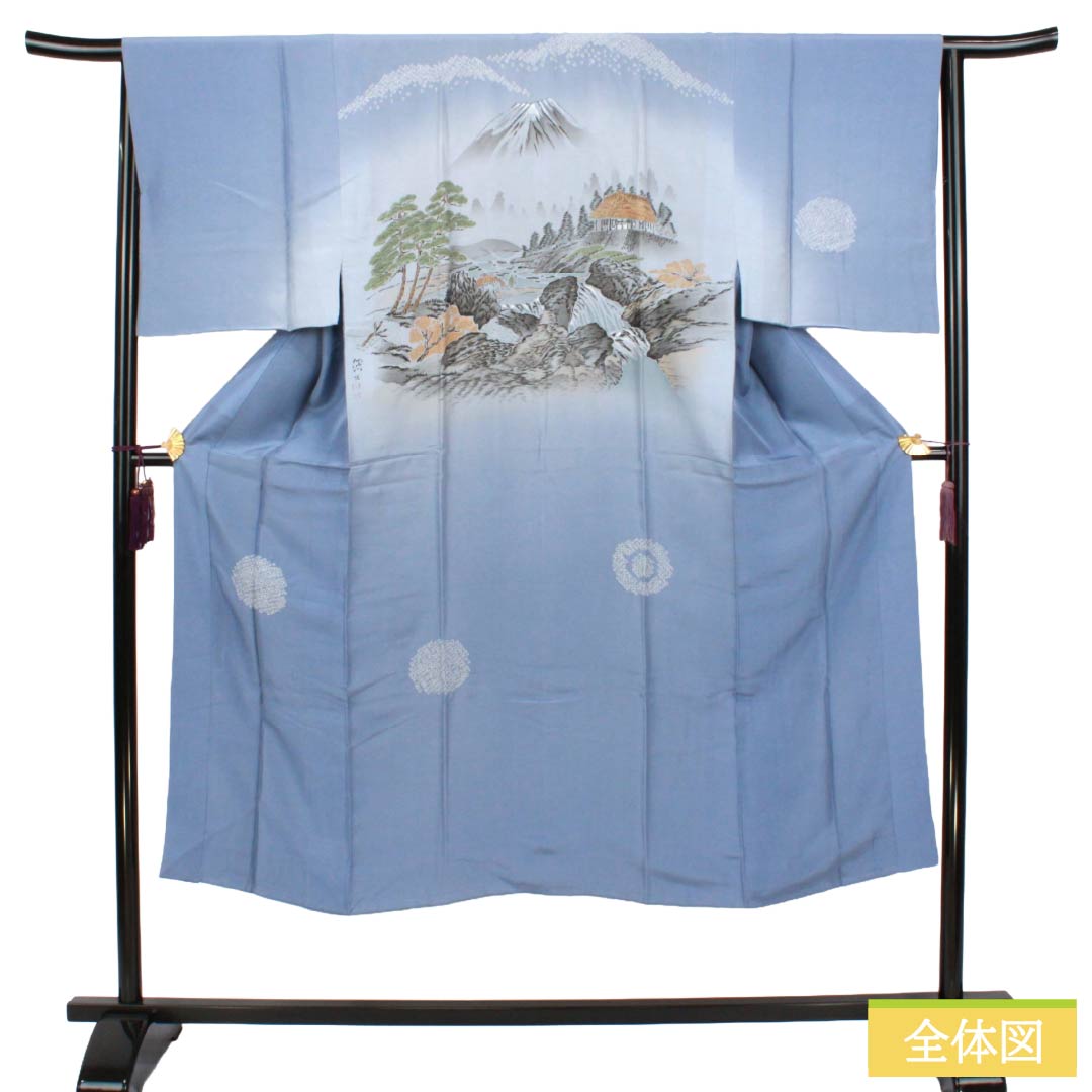 メンズ襦袢 正絹 Sランク 身丈141cm 裄丈67cm 薄花色（うすはないろ） 風景画 袷 青系 1140000962417