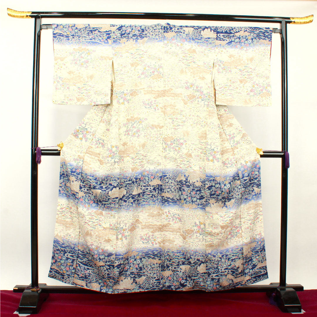 訪問着 正絹 袷 身丈158.5cm 裄丈65cm 乳白色 京友禅 茶屋辻 Sランク クリーム系 1112002972315
