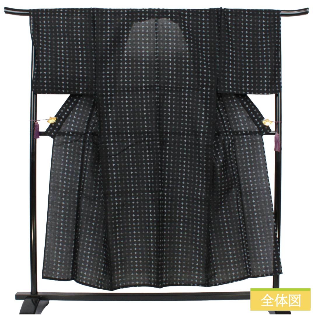メンズ浴衣 木綿 Sランク 身丈150.5cm 裄丈69.5cm 幾何学模様 単衣 黒系 1138001262510
