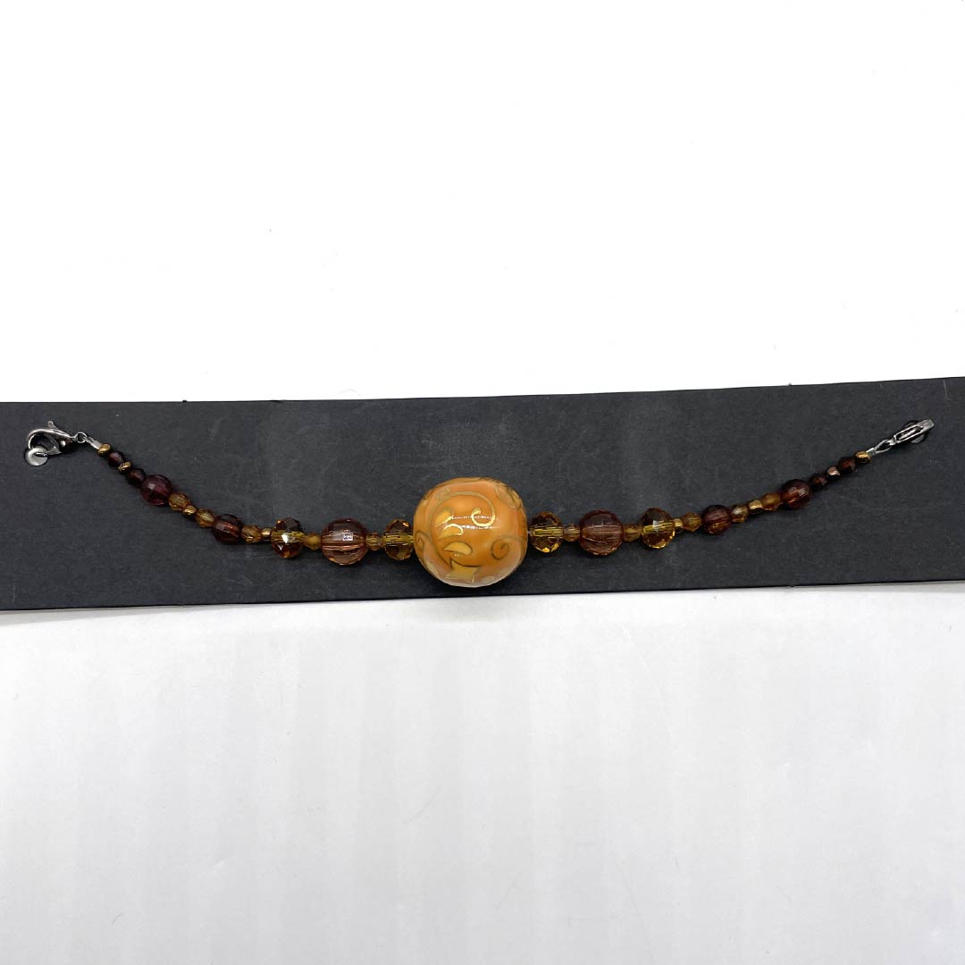 羽織紐 NEWランク カジュアル 無双タイプ カニカン 植物模様 その他 ビーズ 茶系 1121000211914