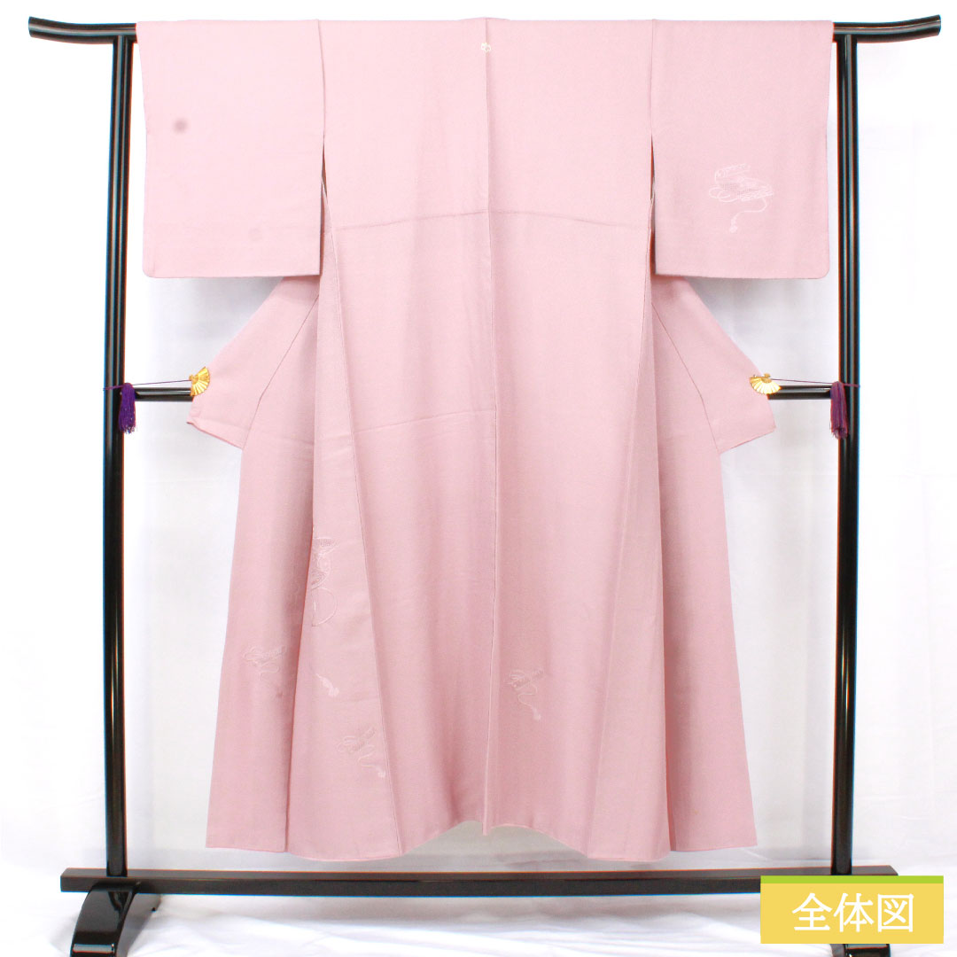 訪問着 正絹 袷 身丈149cm 裄丈62cm 薄藤色（うすふじいろ） 汕頭刺繡 蘇州刺繡 一つ紋 中陰五三桐 Sランク 紫系 1112005112120