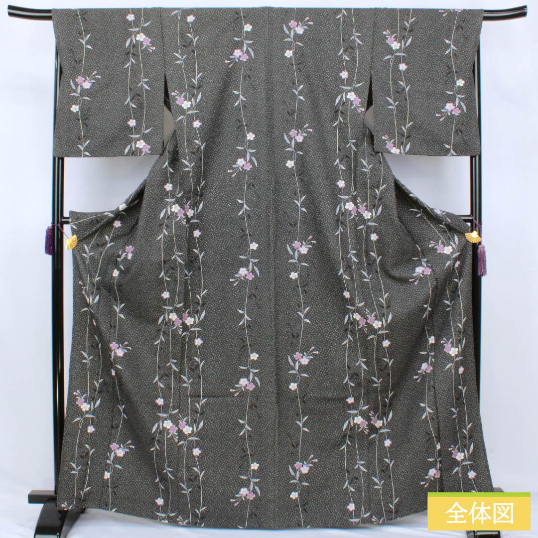 Komon Polyester Rank S Length 168cm Sleeve-to-sleeve 68.5cm Unlined Katagami Sakura Polka Dots Washable Kimono Black 1115008002510