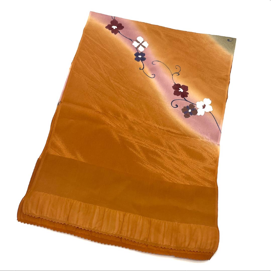 帯揚げ 正絹 Sランク セミフォーマル 丹色（にいろ） 花 長さ約167cm 幅約28cm 橙系 1136002682926