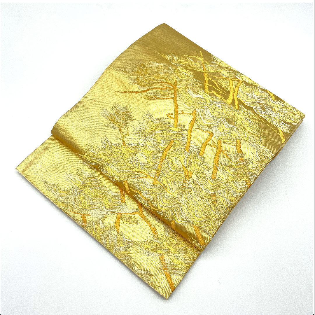 袋帯 引箔 松 本金箔 帯丈440cm 正絹 Aランク ポイント柄 フォーマル 金系 1123005063321