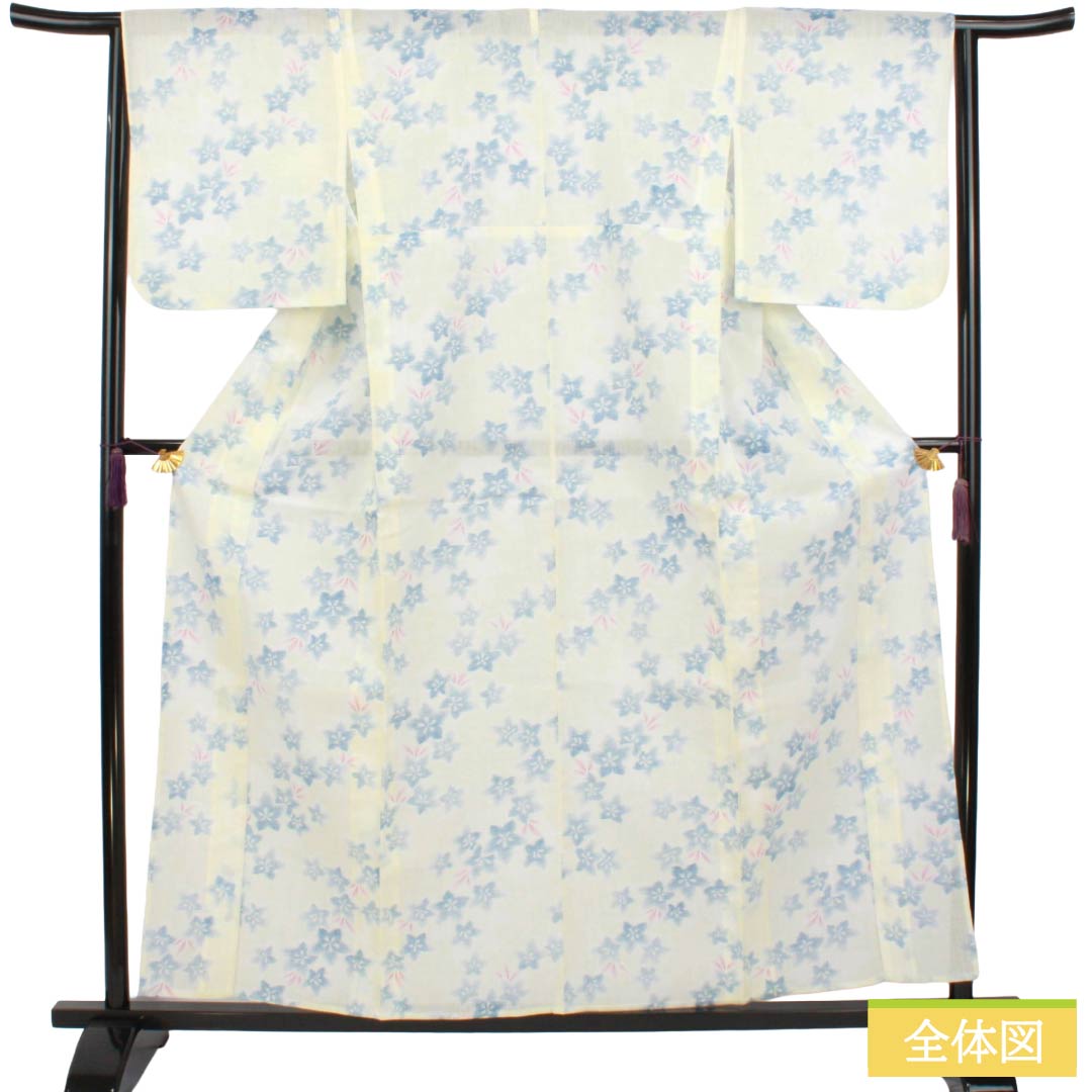 夏物 麻 紬 Sランク 身丈158.5cm 裄丈64cm 白百合色（しらゆりいろ） 夏上布 縮 花柄 紗 白系 1132003622311
