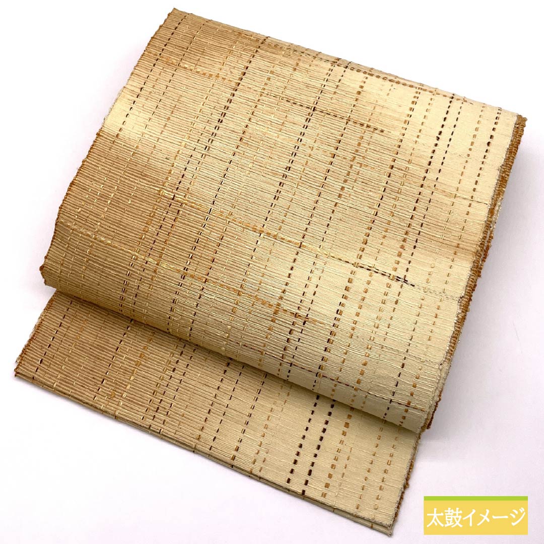 名古屋帯 薄卵色（うすたまごいろ） 紬地 幾何学模様 帯丈350cm 正絹 Sランク 全通 カジュアル ベージュ系 1124008092325 開き仕立て