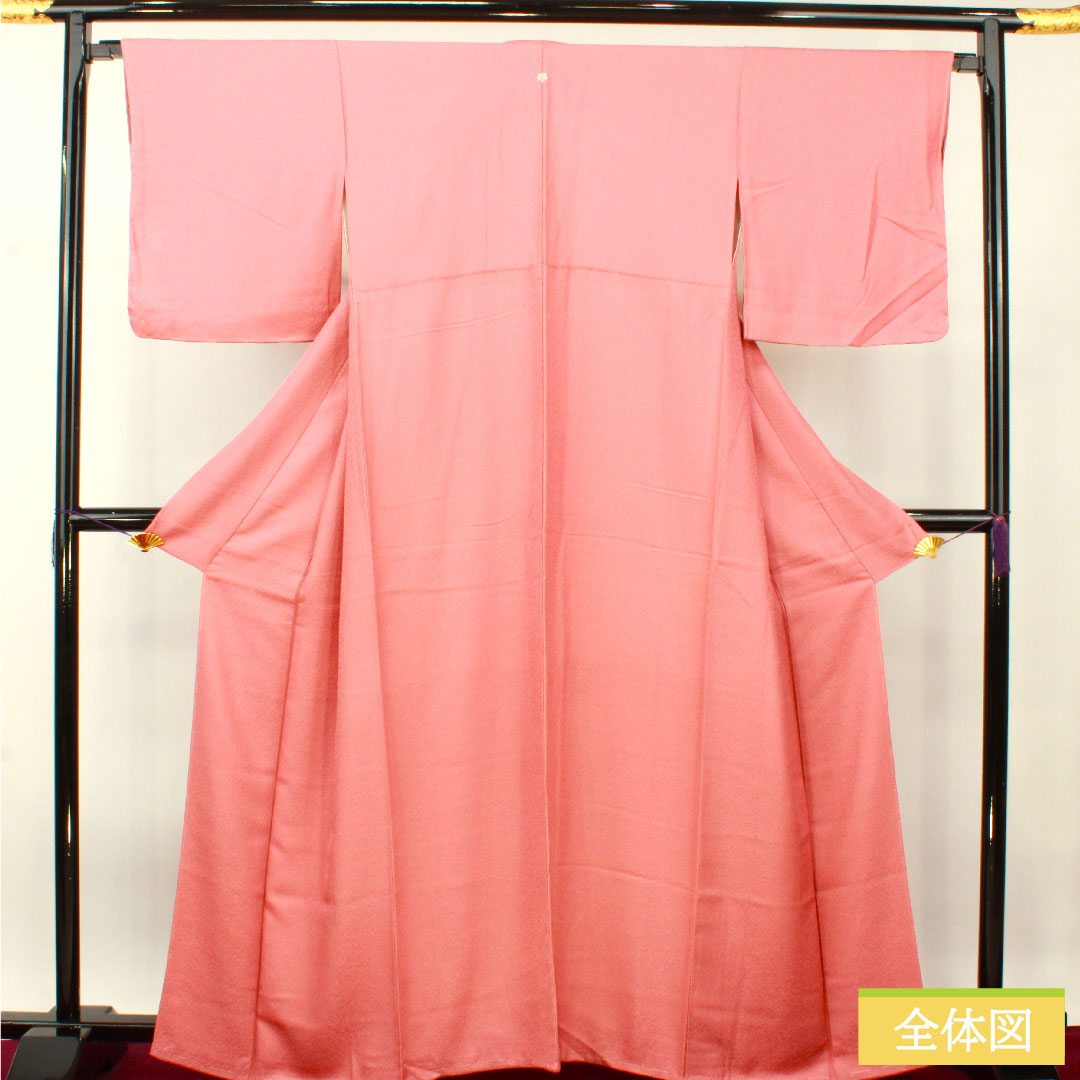 色無地 正絹 身丈164.5cm 裄丈66cm 長春色（ちょうしゅんいろ） 綸子 五三桐 しつけ糸付き 袷 Sランク ピンク系 1114001432413