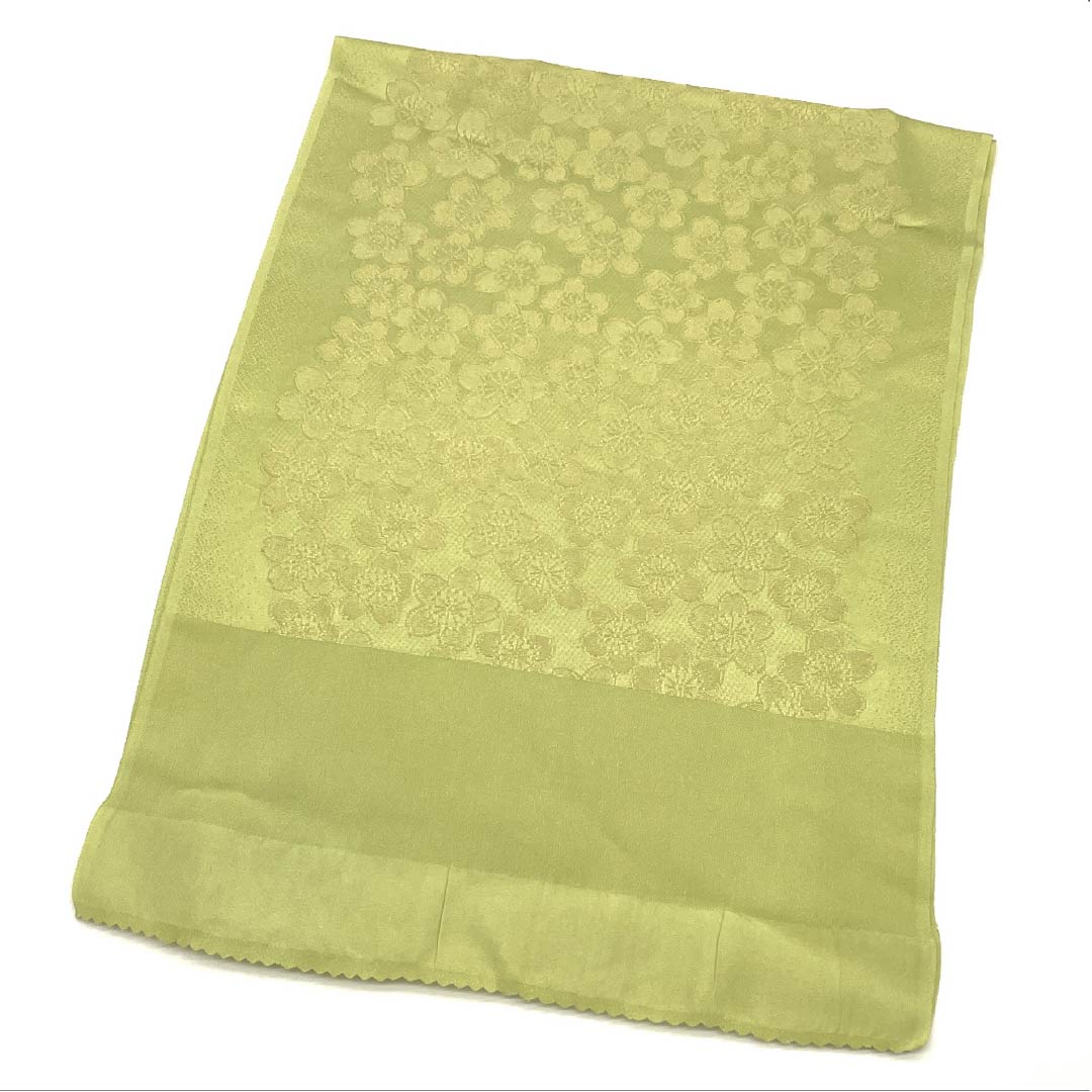 帯揚げ 正絹 Sランク セミフォーマル 若芽色（わかめいろ） 桜 金糸 長さ約170cm 幅約30cm 緑系 1136002792919