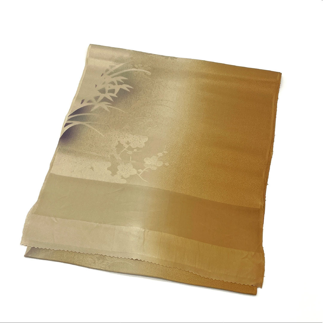 帯揚げ 正絹 Sランク セミフォーマル 琥珀色（こはくいろ） 古典柄 植物模様 長さ約140cm 幅約30cm 茶系 1136001642914