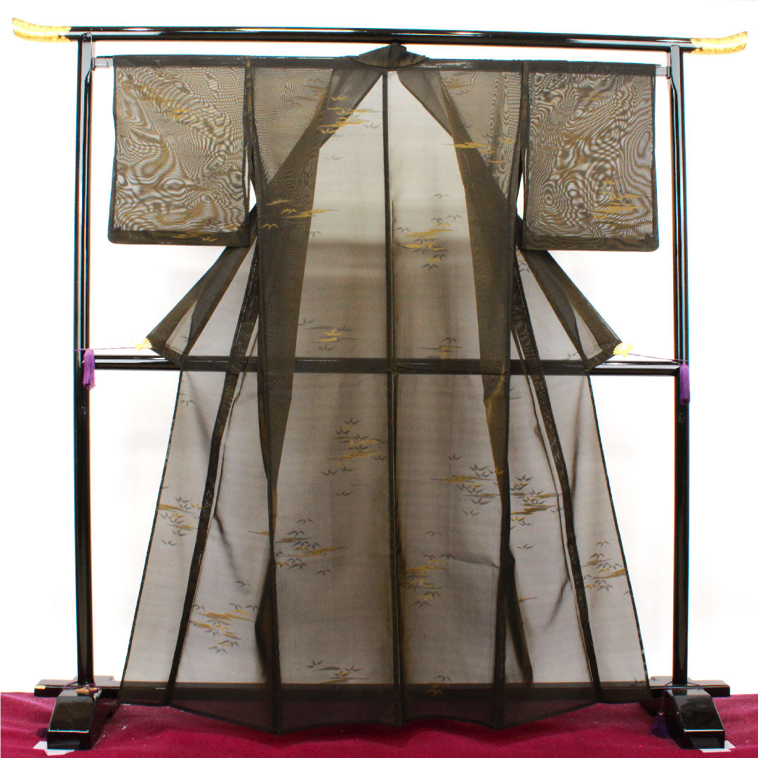 夏物 正絹 色無地 身丈162cm 裄丈67cm  抽象模様  紗 Sランク 黒系 1132001132410