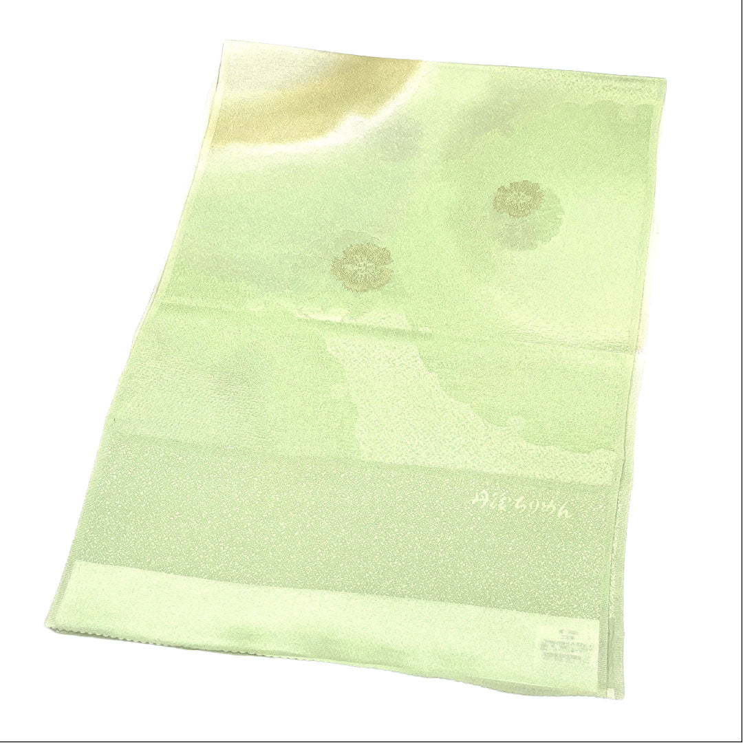 （新古品）帯揚げ 正絹 NEWランク セミフォーマル 薄柳色（うすやなぎいろ） 丹後ちりめん 雪輪  長さ約181cm 幅約30cm 緑系 1136003161919