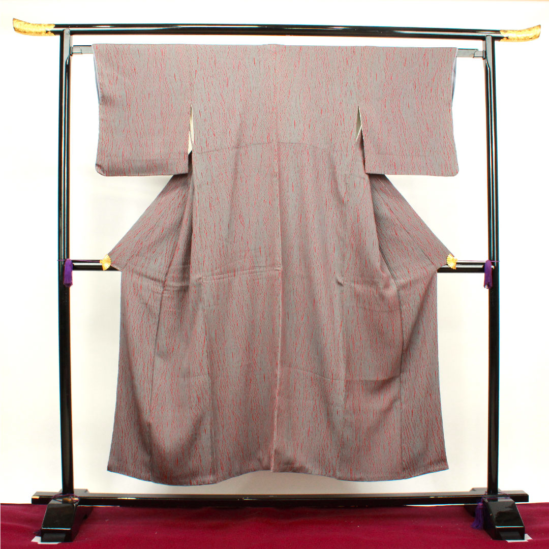 小紋 身丈147.5cm 裄丈61cm 袷  灰色 絞り 抽象模様  正絹 Sランク グレー系 1115003262122