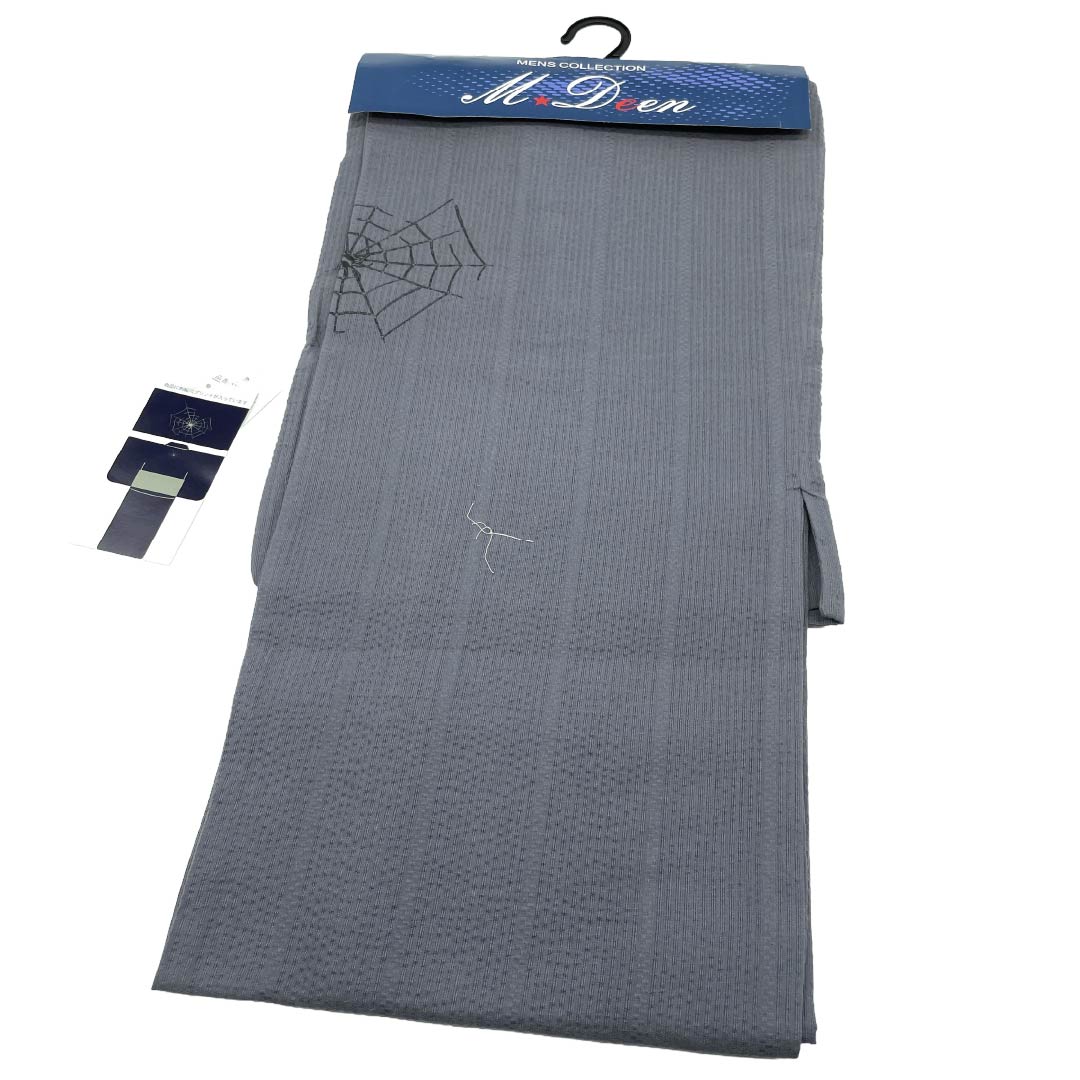 （新品）メンズ浴衣 木綿 NEWランク 身丈150cm 裄丈69cm 鉛色（なまりいろ） MDeen 蜘蛛の巣 単衣 グレー系 1138000471322