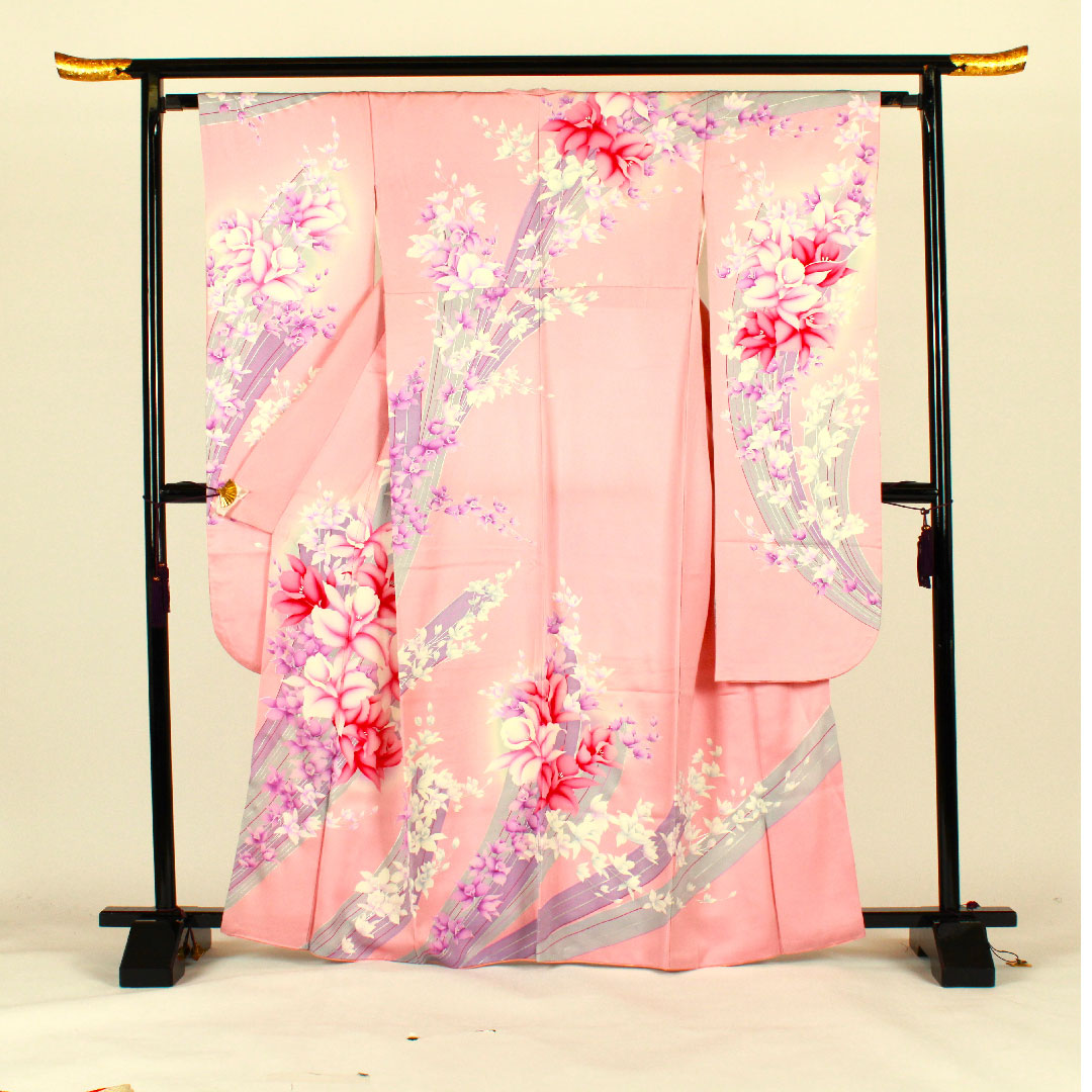 振袖 身丈165.5cm 裄丈64cm 袷  京友禅 花模様 正絹 Aランク ピンク系 1113000563513