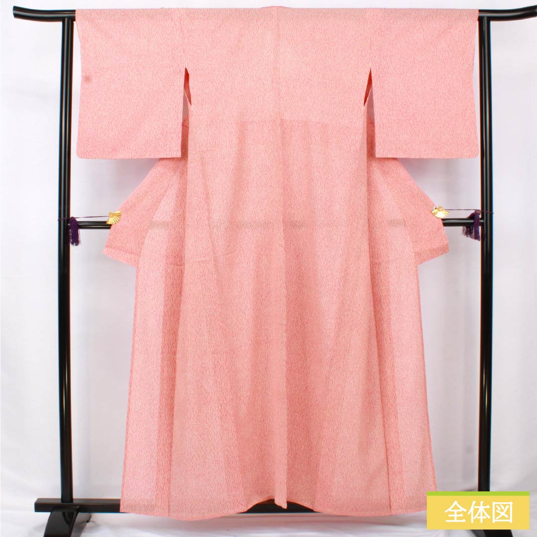 夏物 正絹 小紋 身丈157.5cm 裄丈64cm 薄紅梅色（うすこうばいいろ） 抽象模様 絽 Aランク ピンク系 1132002423313