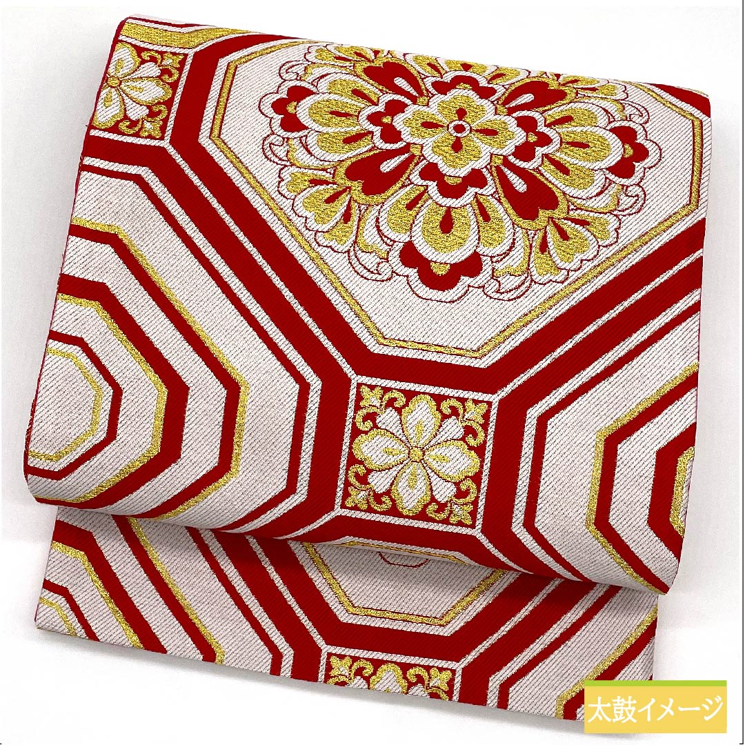 袋帯 正絹 白色（しろいろ） 亀甲 華文 帯丈436cm Sランク 六通 フォーマル 白系 1123011602311