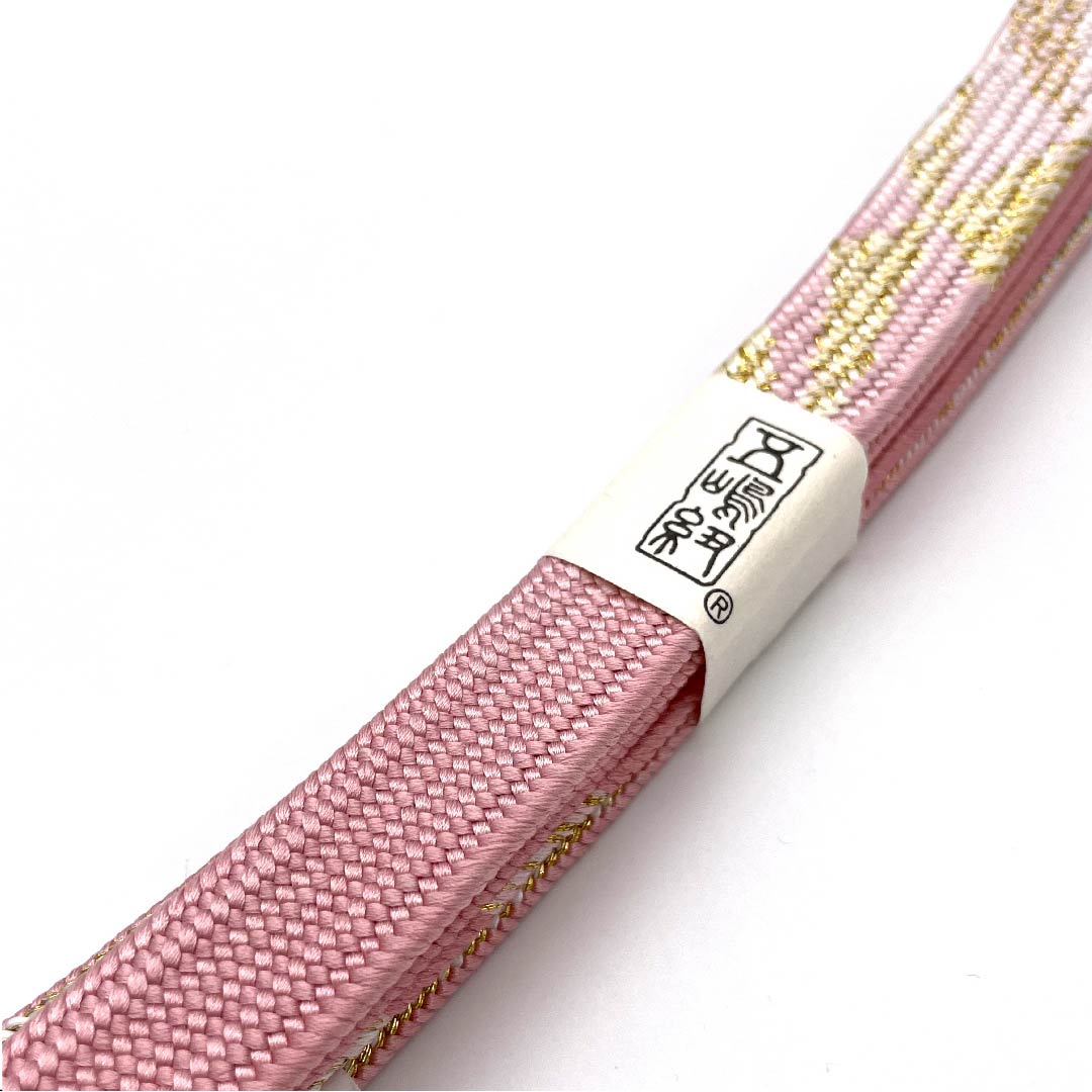（新古品） 帯締め 正絹 四分紐 浅紅色（あさべにいろ） 五嶋紐 江戸組紐 金属糸使用 長さ約159cm 幅約1.7cm セミフォーマル Sランク ピンク系 1135002442313