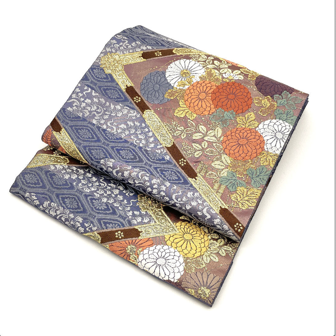 （未仕立）袋帯 縁起柄 桐 留袖用 小森織物 帯丈428cm 正絹 NEWランク 六通 フォーマル 青系 1123002521317