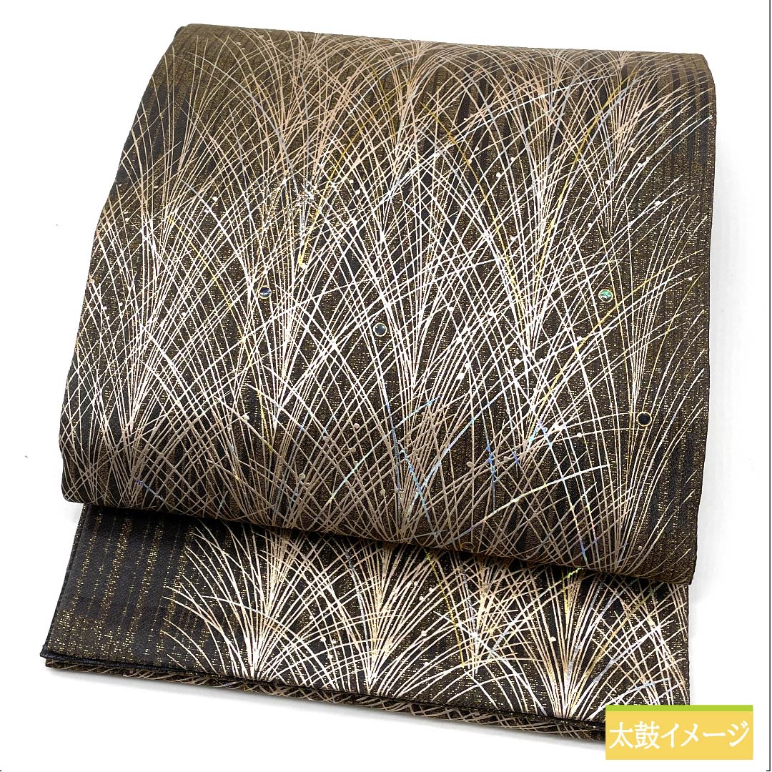 袋帯 正絹 鉛色（なまりいろ） 抽象模様 リバーシブル 帯丈451cm Sランク 六通 フォーマル グレー系 1123011292422