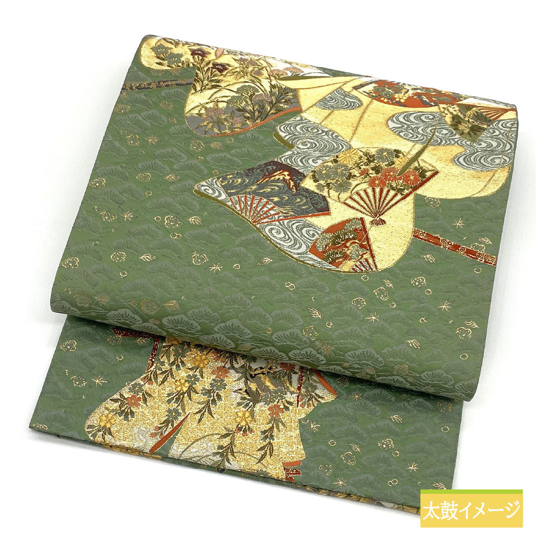 袋帯 正絹 Aランク 加納幸 西陣織 誰が袖松集め   帯丈438cm ポイント柄 セミフォーマル 緑系 1123017453319