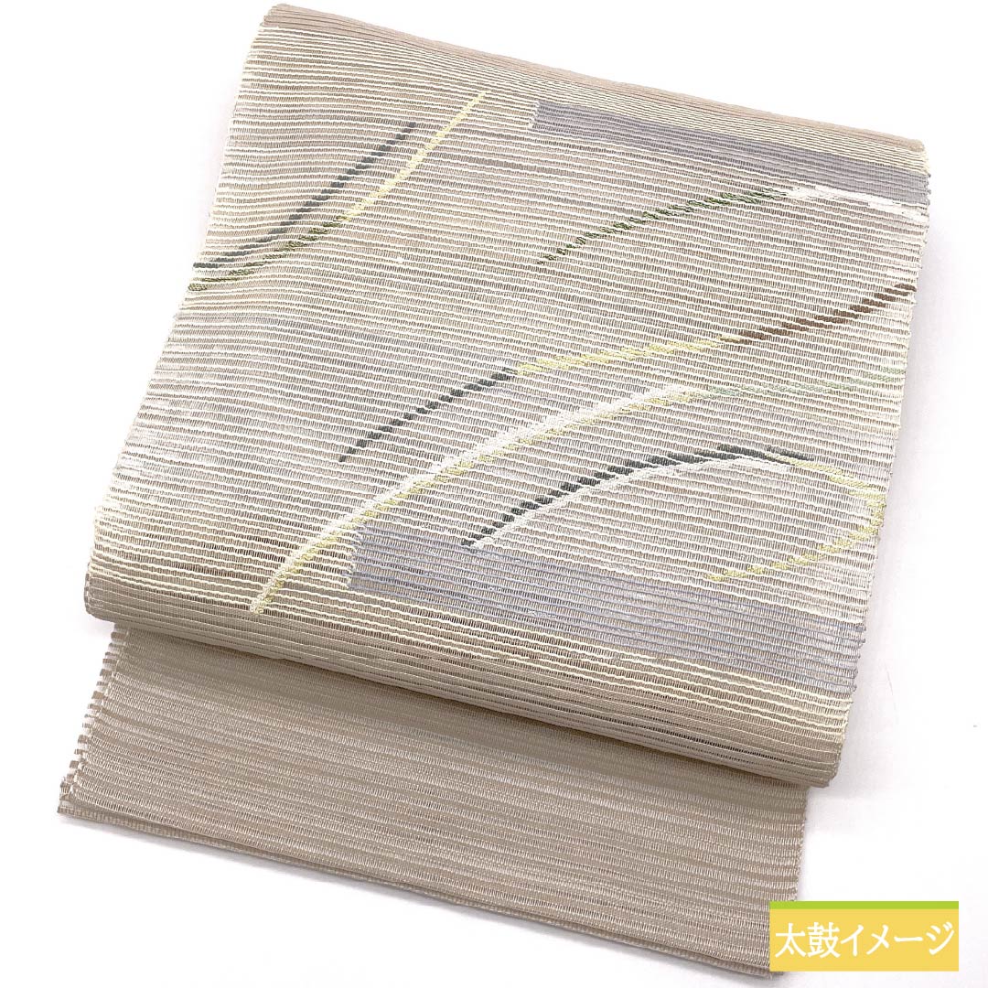 名古屋帯 灰白色色（かいはくしょくいろ） 夏帯 すくい織 抽象模様 帯丈376cm 正絹 Sランク ポイント柄 カジュアル ベージュ系 1124008662325 開き仕立て