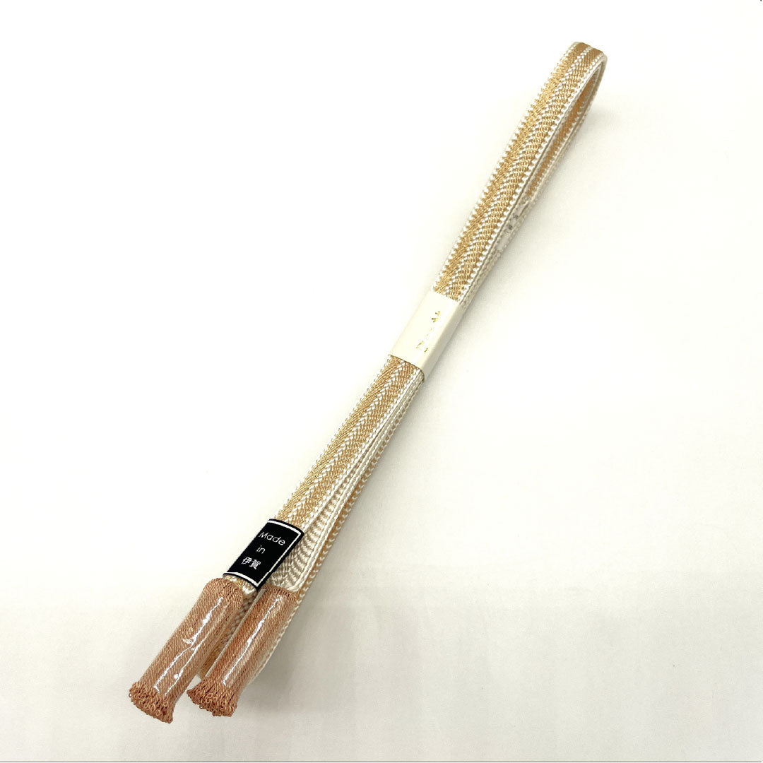 (新品)帯締め 正絹 NEWランク 生成り色（きなりいろ） 金 撚り房 長さ約169cm 幅約1.3cm セミフォーマル 白系 1135005201311