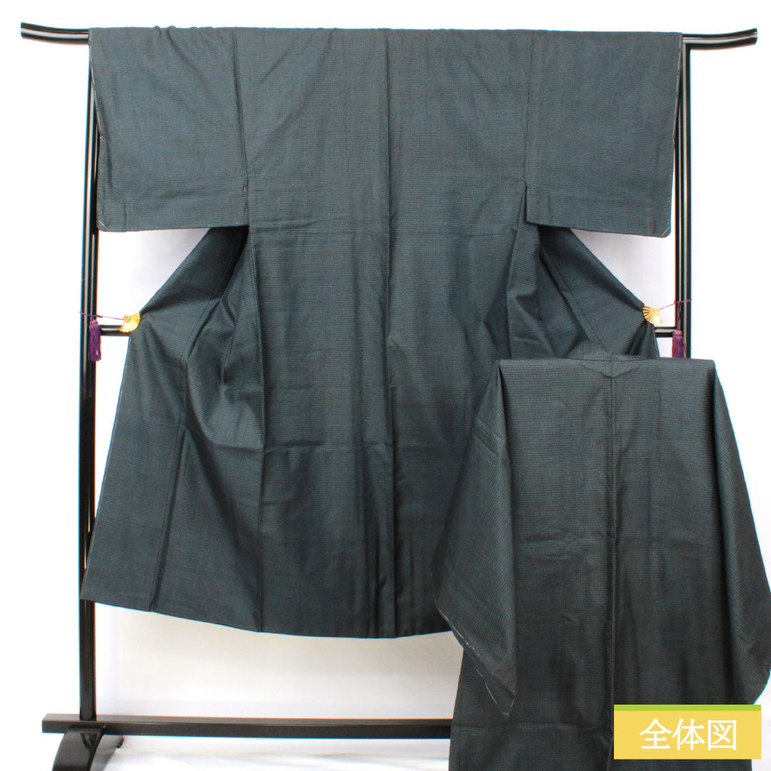 男物 正絹 Sランク 身丈137.5cm 裄丈66.5cm 濃紺色（のうこんいろ） 大島紬 100亀甲 しつけ糸付き 袷 紺系 1119001632318