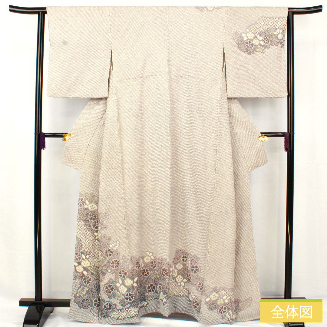 訪問着 正絹 袷 身丈161.5cm 裄丈61.5cm 淡紫色（たんししょく） 総絞り 辻ヶ花 Aランク 紫系 1112005473420