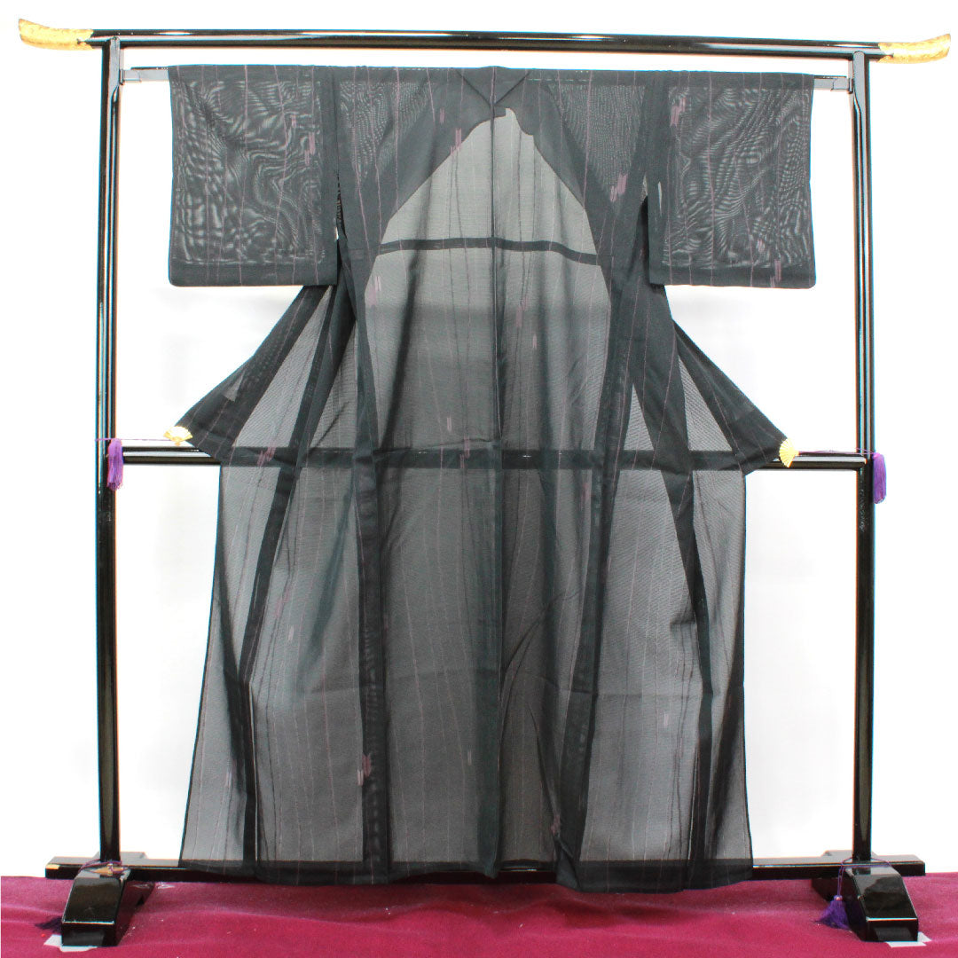 夏物 正絹 小紋 身丈159cm 裄丈63cm  矢羽根 絽 Aランク 黒系 1132000503310