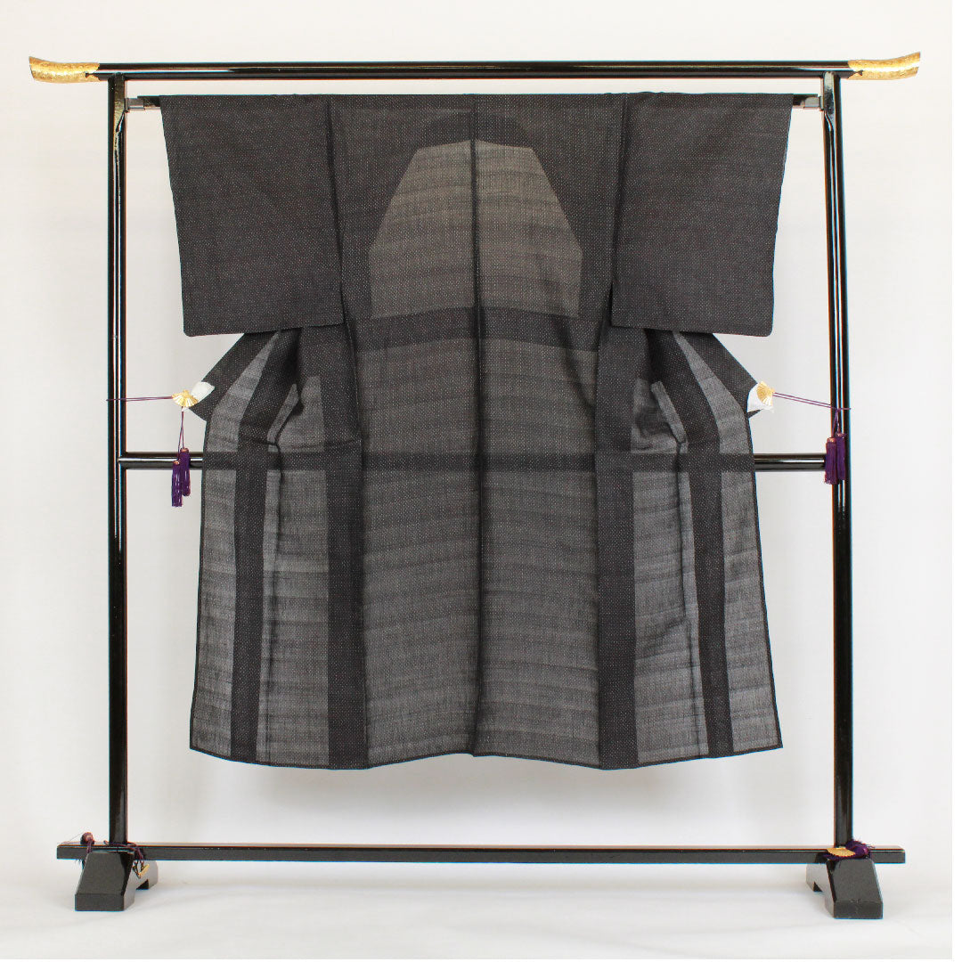 男物 身丈142cm 裄丈66cm 重要無形文化財 蚊絣 宮古上布 麻 Sランク 単衣 黒系 1119000172410