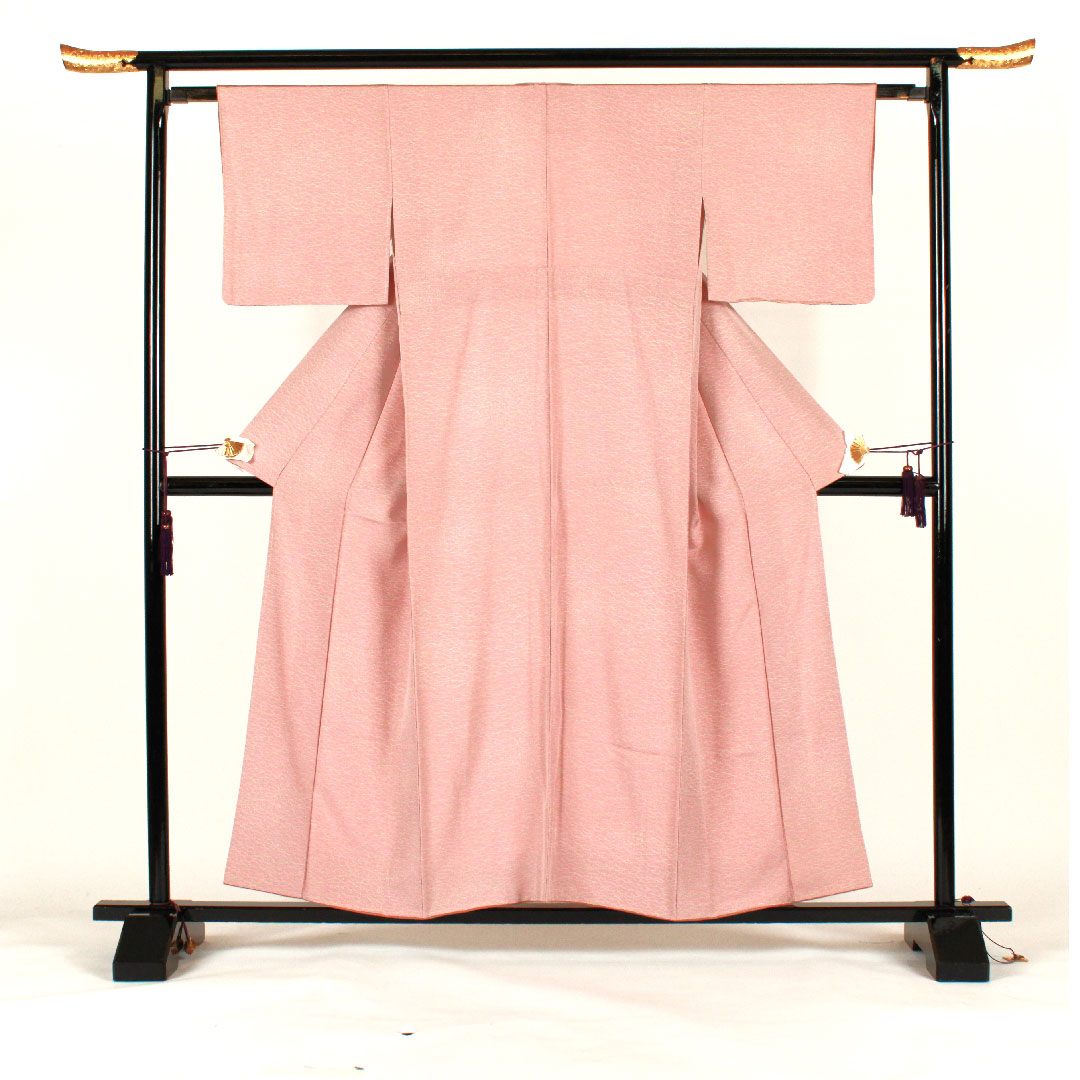 小紋 身丈157cm 裄丈62cm 袷  露芝模様  正絹 Sランク ピンク系 1115001052313