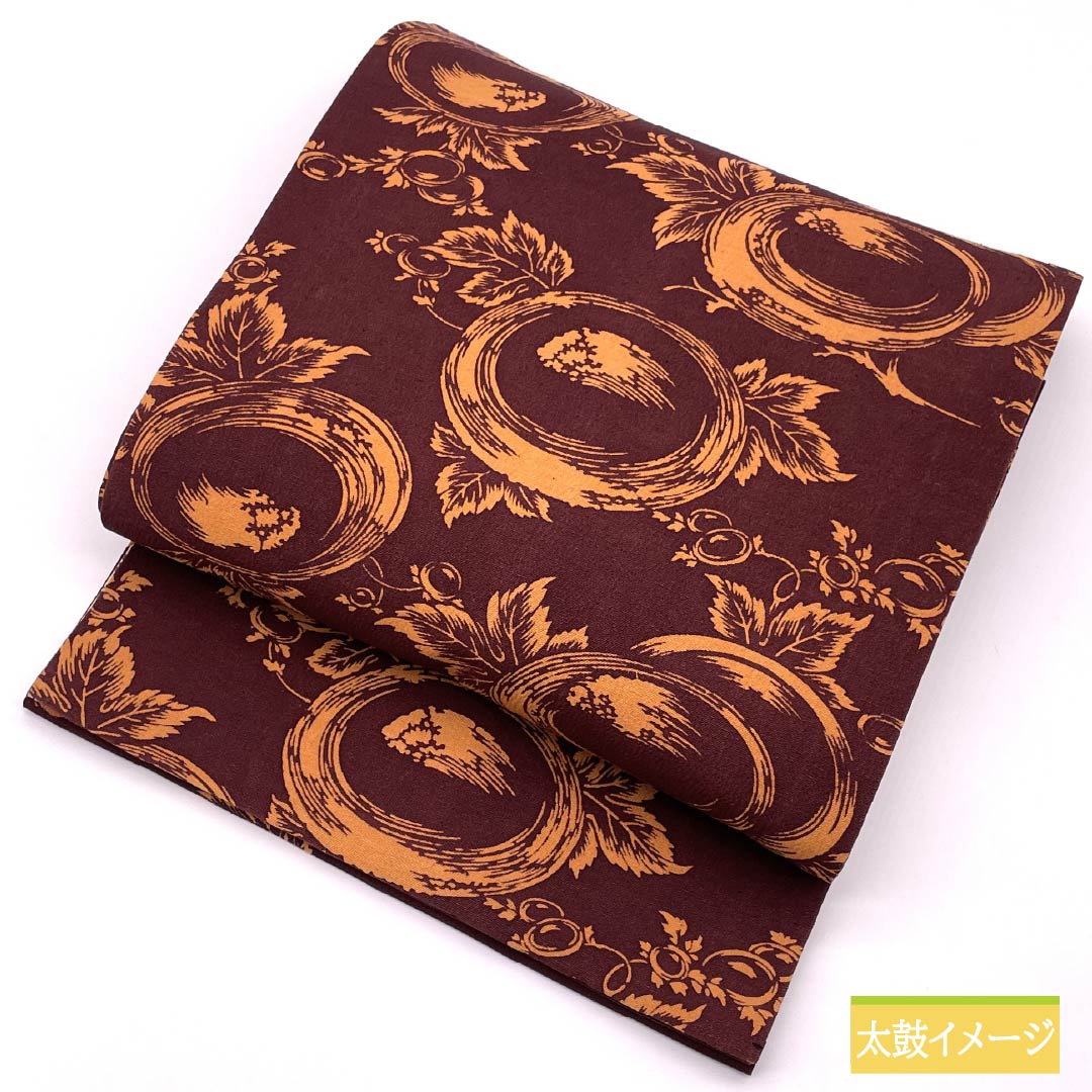 名古屋帯 小豆茶色（あずきちゃいろ） リバーシブル 染め帯 万寿菊 帯丈356cm 正絹 Aランク 全通 カジュアル 茶系 1124008223314 開き仕立て