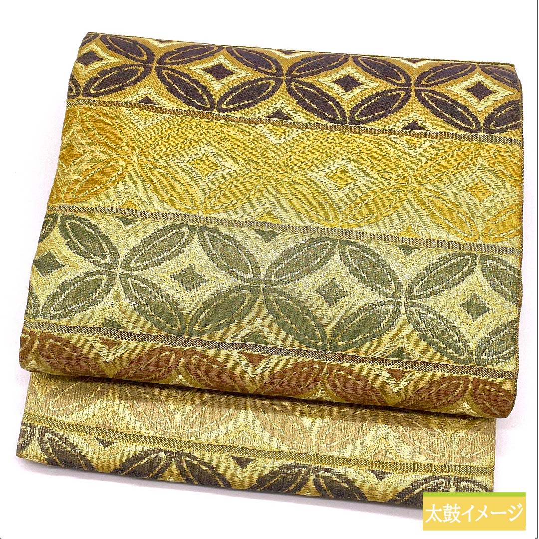 袋帯 正絹 金色 七宝つなぎ 帯丈447cm Sランク 六通 セミフォーマル 金系 1123011432321
