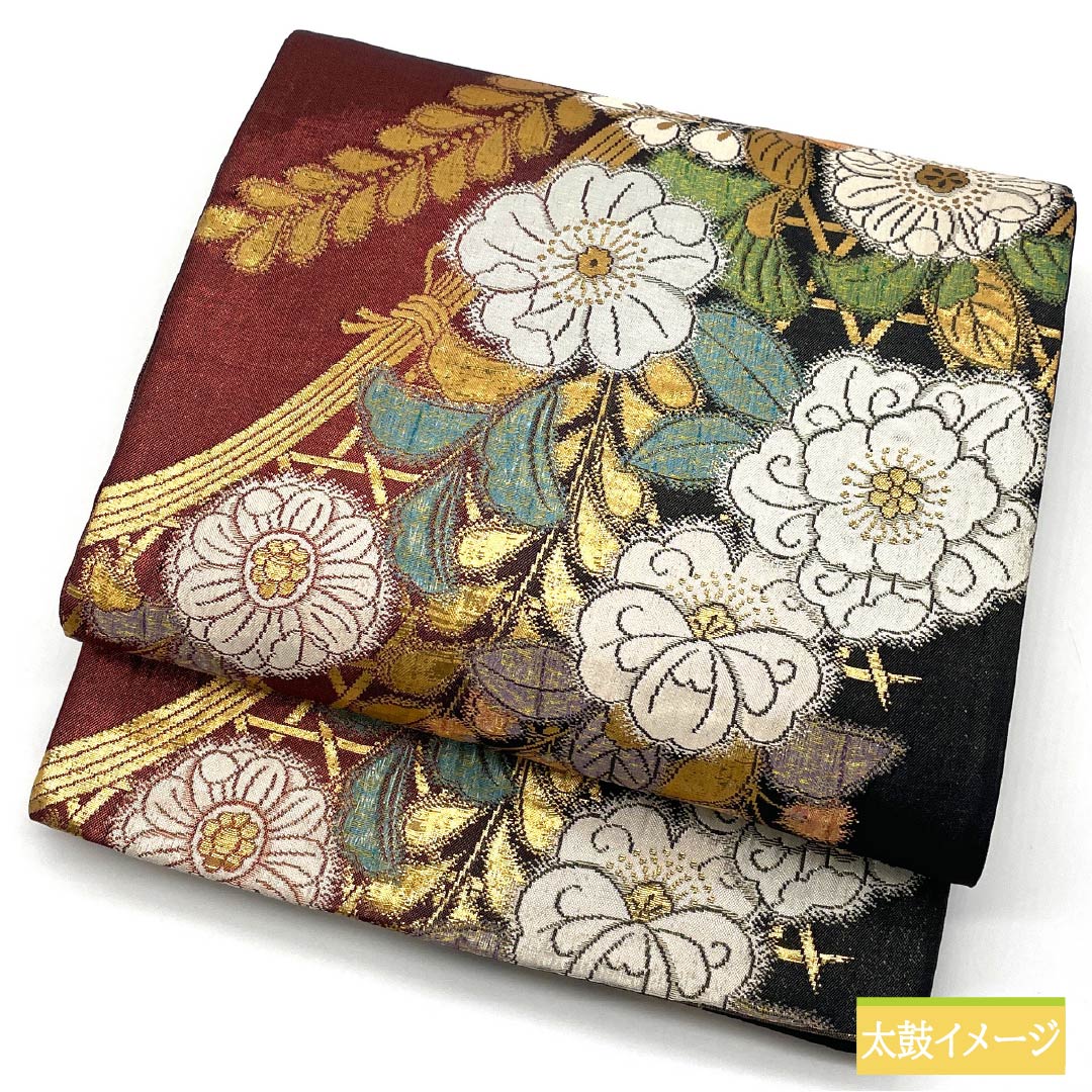 袋帯 正絹 暗紅色（あんこうしょくいろ） 振袖用 辻ヶ花 帯丈448cm Sランク 六通 フォーマル グラデーション系 1123013682399