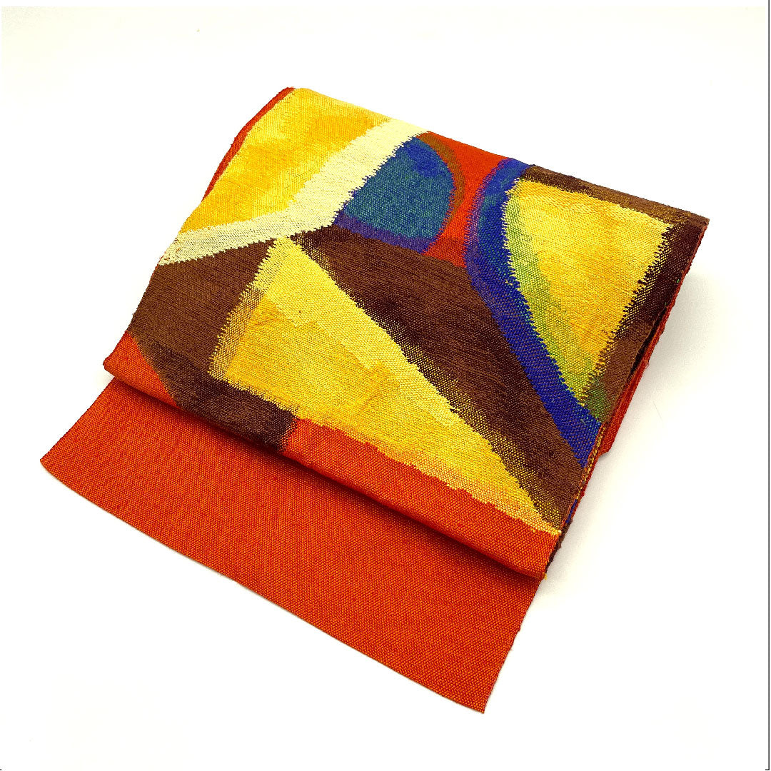 名古屋帯 抽象模様 帯丈370cm 正絹 Sランク ポイント柄 カジュアル 朱系 1124001732316